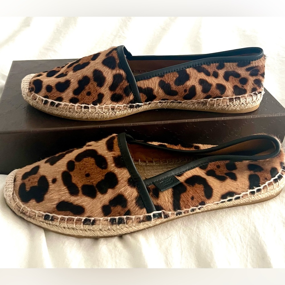 👑✅PRICE FIRM✅ AUTHENTIC Calf Hair GUCCI Leopard Espadrille Flats - Picture 6 of 16